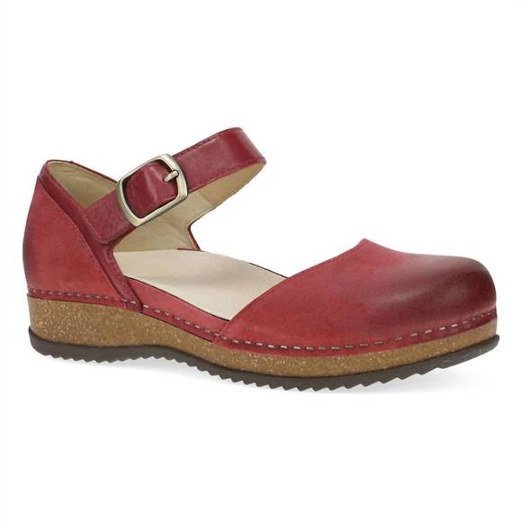 NEW DANSKO women's mae sandal in red burnished suede mary jane - Picture 1 of 4